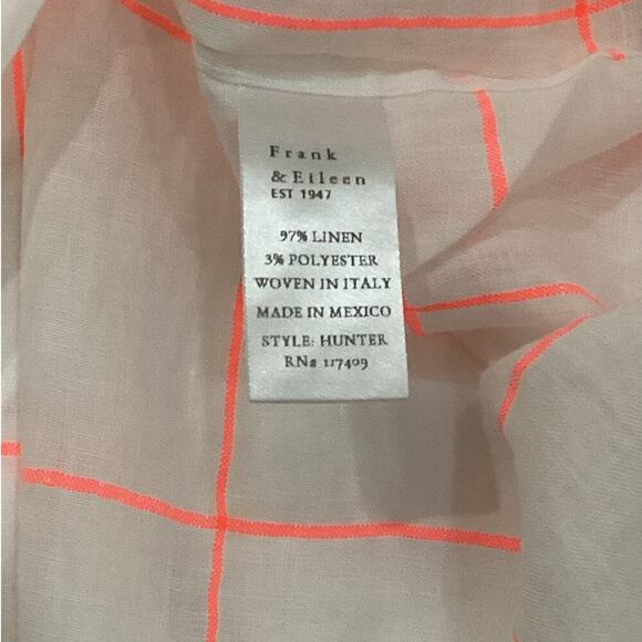 Frank & Eileen Hunter Classic Linen Shirtdress In Neon Pink Windowpane Size XS - Picture 12 of 14